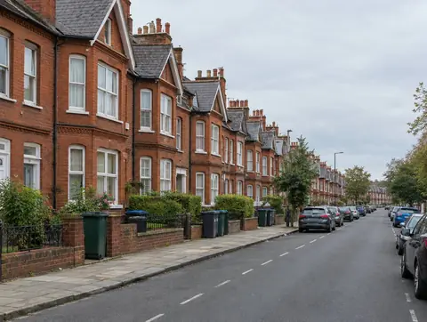Street of Victorian red brick terraced houses, a type that usually has solid walls