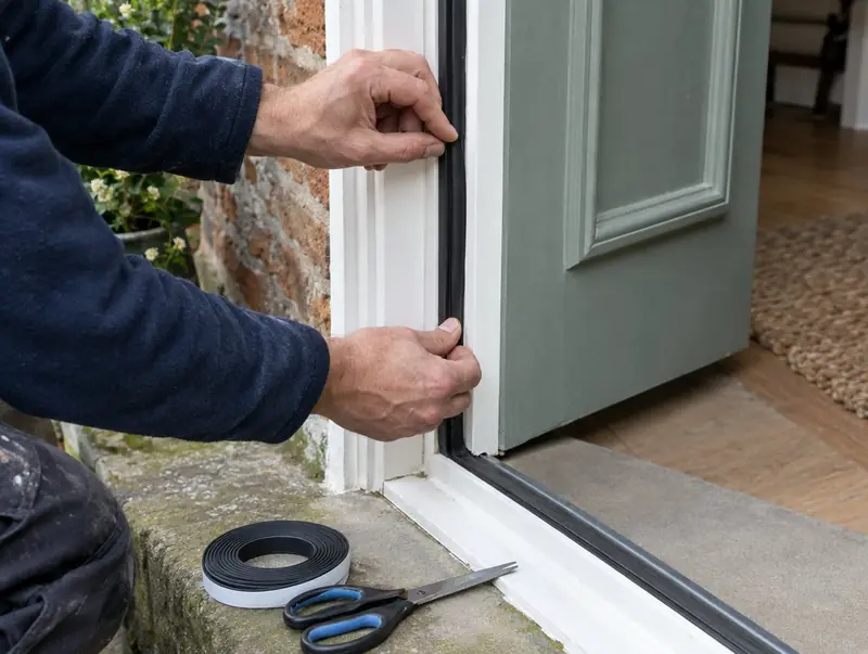 Fitting a rubber draught-proofing strip to a front door frame